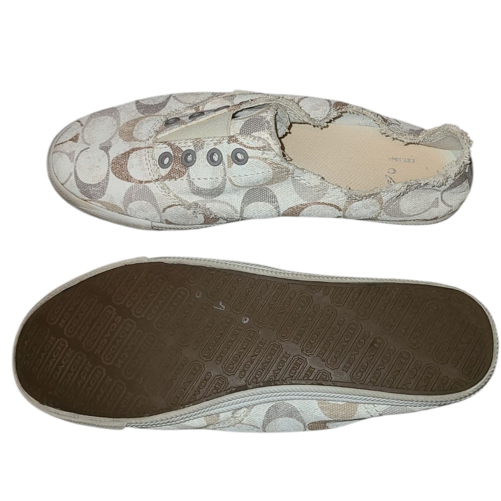 COACH Katie Slip-On Sneakers - Cream and Brown Logo No Lace (Elastic) Size 9.5B - Picture 6 of 14